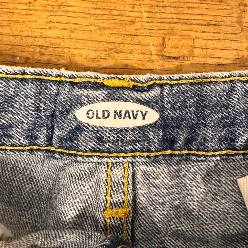 Old Navy Denim Shorts Girls 10 Blue Distressed Embroidered Side Trim Cut-Off